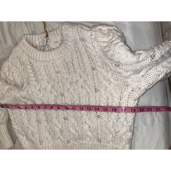 NWT. House Of Harlow 1960 Cream Cable Knit Cropped Pullover Sweater Women's Size - Picture 6 of 9